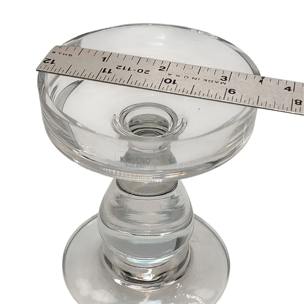 Vintage Krosno Glass Pillar Candle Holder Poland Handmade Crystal Set of Two‎